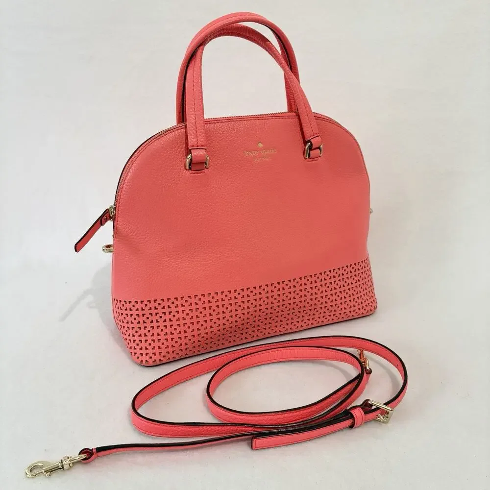 Kate Spade Wakefield Lane Carli Coral Handbag Pinkish Orange Laser Cut Purse